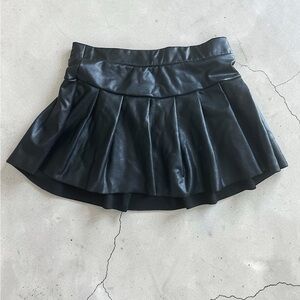 Girls Black Faux Leather Pleated Mini Skirt